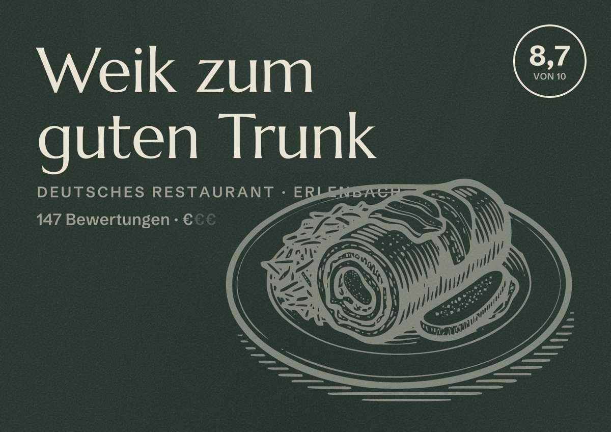 Illustriertes Poster von Weik zum guten Trunk, Deutsches Restaurant in Erlenbach: Bewertung 8,7 von 10 aus 147 Bewertungen, Preisniveau €