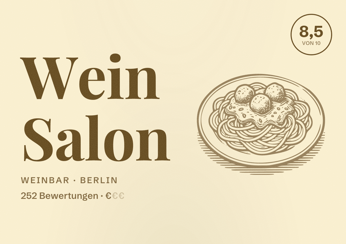 Illustriertes Poster von Wein Salon, Weinbar in Berlin: Bewertung 8,5 von 10 aus 252 Bewertungen, Preisniveau €