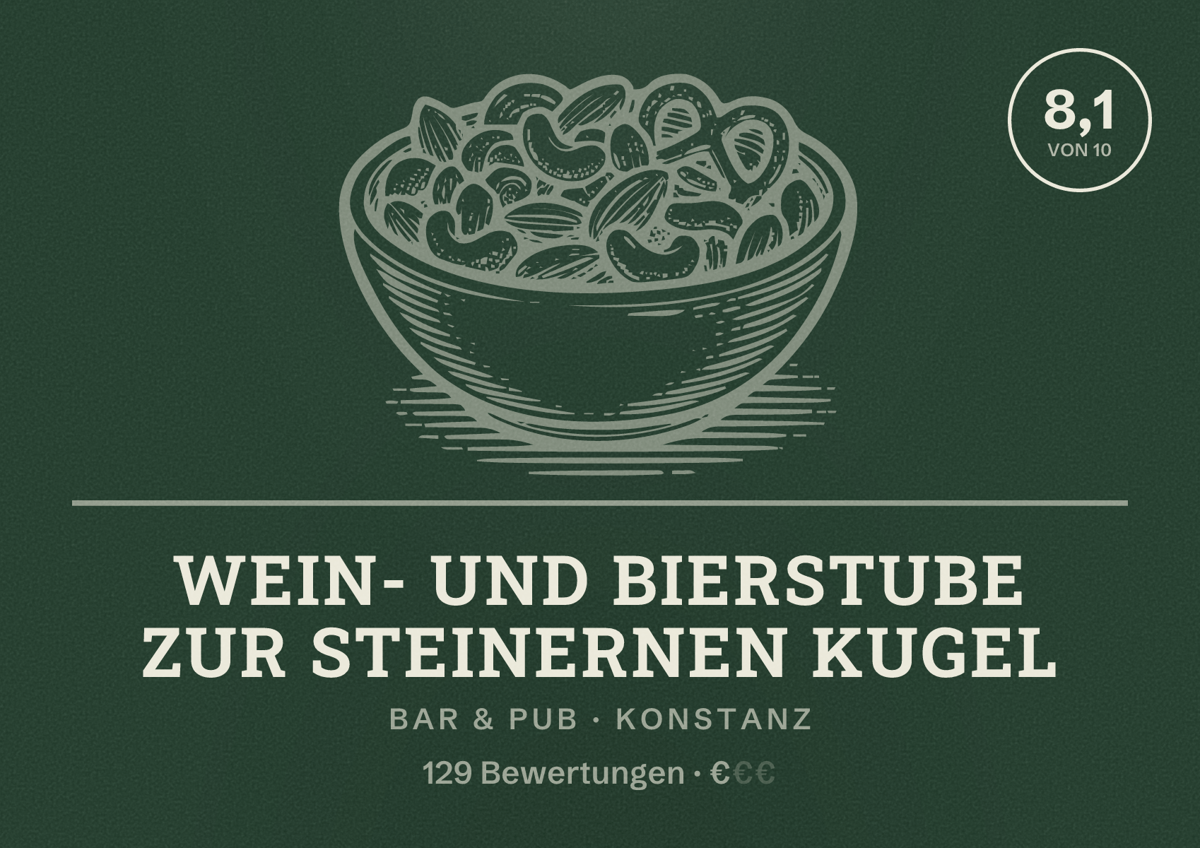 Illustriertes Poster von Wein- und Bierstube Zur steinernen Kugel, Bar & Pub in Konstanz: Bewertung 8,1 von 10 aus 129 Bewertungen, Preisniveau €