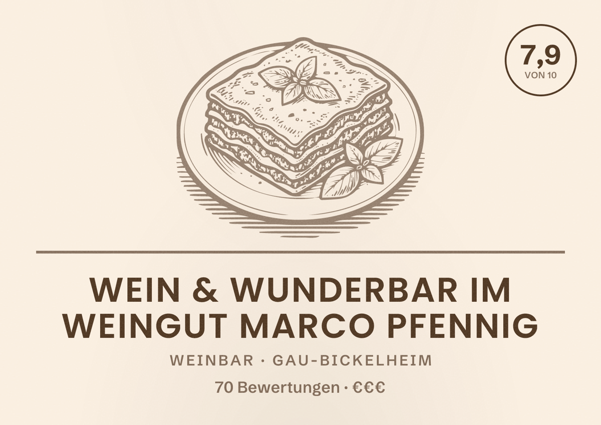 Illustriertes Poster von Wein & wunderBar im Weingut Marco Pfennig, Weinbar in Gau-Bickelheim: Bewertung 7,9 von 10 aus 70 Bewertungen, Preisniveau €€€
