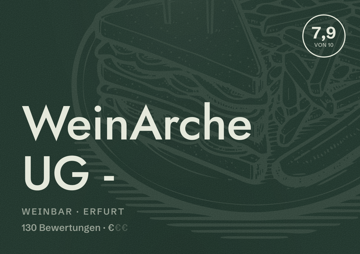 Illustriertes Poster von WeinArche UG -, Weinbar in Erfurt: Bewertung 7,9 von 10 aus 130 Bewertungen, Preisniveau €