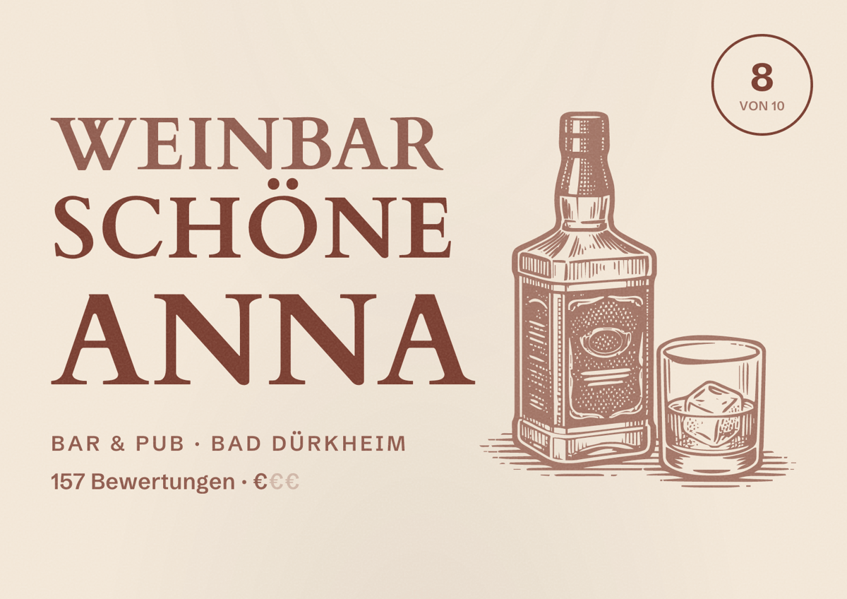 Illustriertes Poster von Weinbar Schöne Anna, Bar & Pub in Bad Dürkheim: Bewertung 8 von 10 aus 157 Bewertungen, Preisniveau €