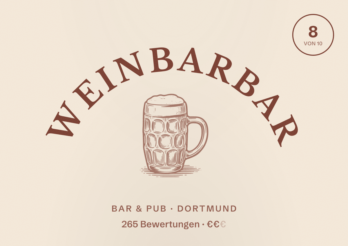 Illustriertes Poster von WeinBarBar, Bar & Pub in Dortmund: Bewertung 8 von 10 aus 265 Bewertungen, Preisniveau €€