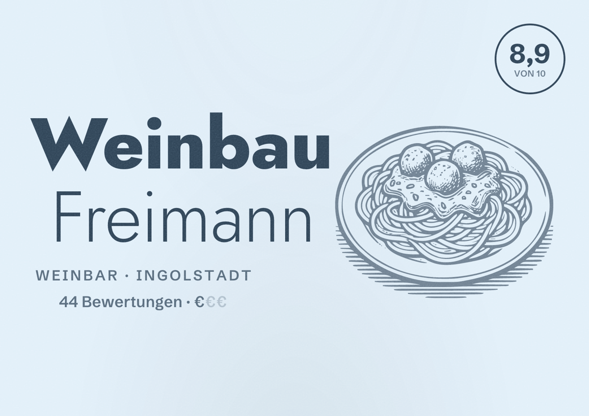 Illustriertes Poster von Weinbau Freimann, Weinbar in Ingolstadt: Bewertung 8,9 von 10 aus 44 Bewertungen, Preisniveau €