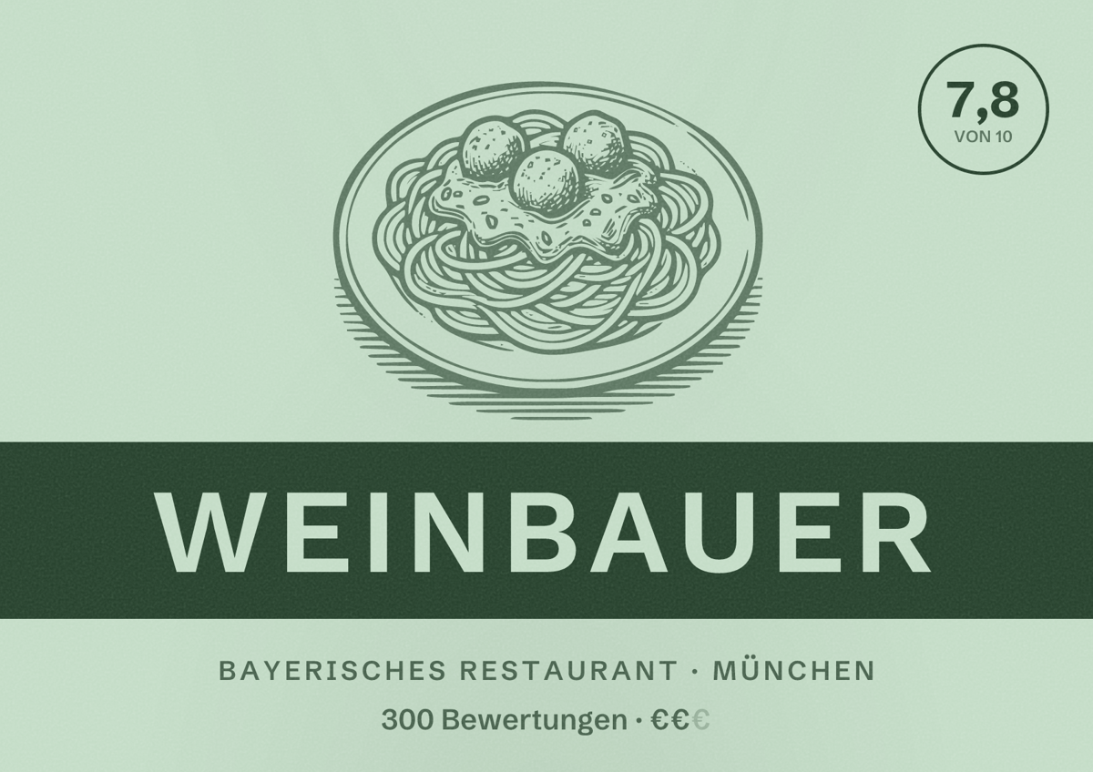 Illustriertes Poster von Weinbauer, Bayerisches Restaurant in München: Bewertung 7,8 von 10 aus 300 Bewertungen, Preisniveau €€