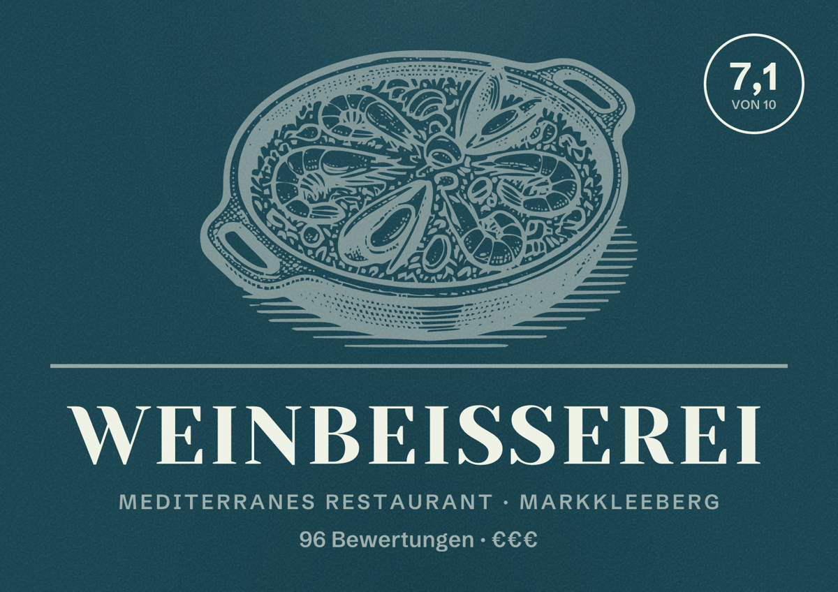 Illustriertes Poster von Weinbeißerei, Mediterranes Restaurant in Markkleeberg: Bewertung 7,1 von 10 aus 96 Bewertungen, Preisniveau €€€
