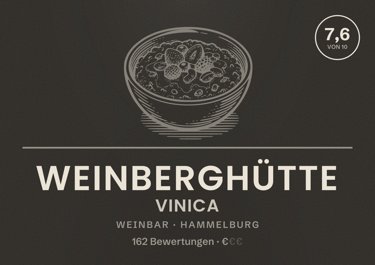 Illustriertes Poster von Weinberghütte Vinica, Weinbar in Hammelburg: Bewertung 7,6 von 10 aus 162 Bewertungen, Preisniveau €