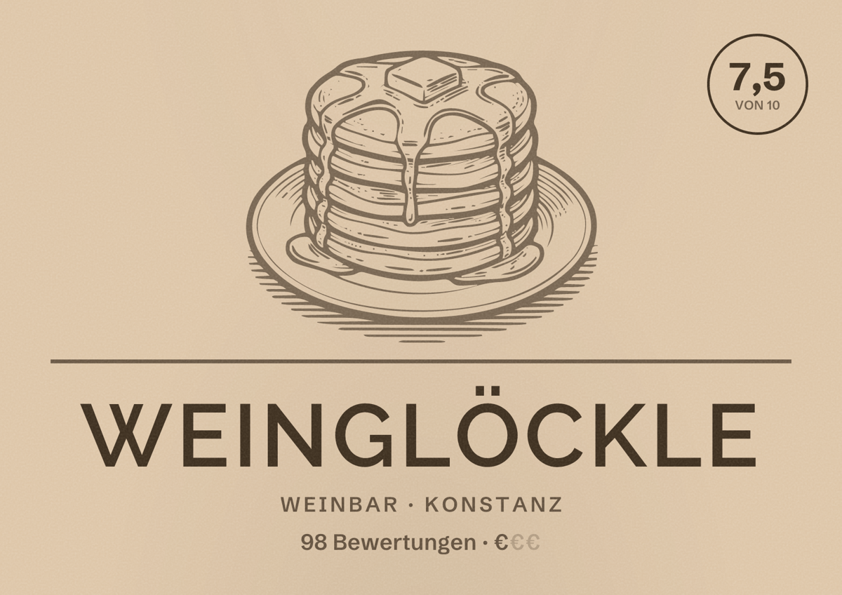 Illustriertes Poster von Weinglöckle, Weinbar in Konstanz: Bewertung 7,5 von 10 aus 98 Bewertungen, Preisniveau €