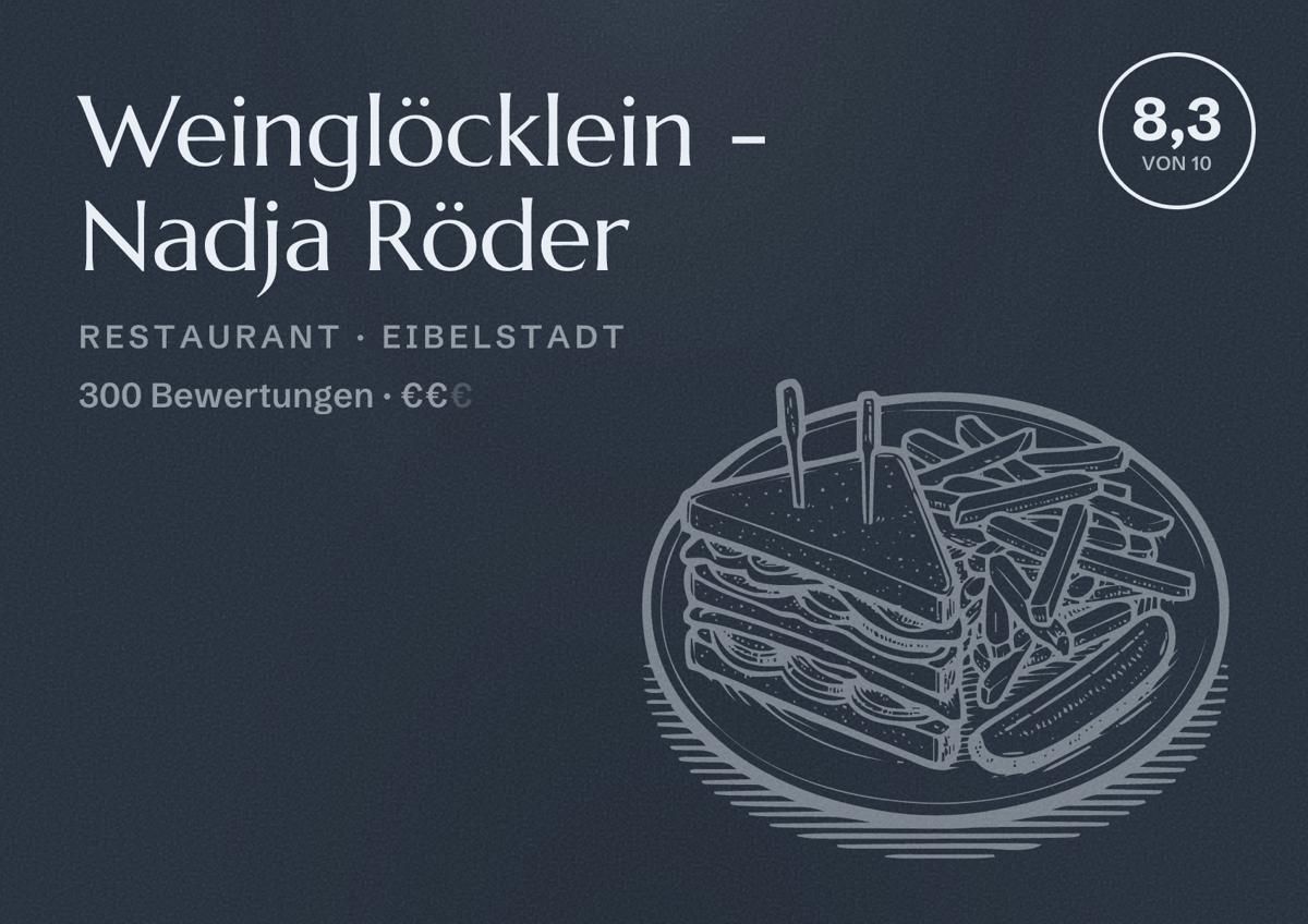 Illustriertes Poster von Weinglöcklein - Nadja Röder, Restaurant in Eibelstadt: Bewertung 8,3 von 10 aus 300 Bewertungen, Preisniveau €€