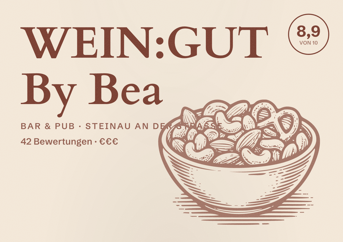 Illustriertes Poster von WEIN:GUT By Bea, Bar & Pub in Steinau an der Straße: Bewertung 8,9 von 10 aus 42 Bewertungen, Preisniveau €€€