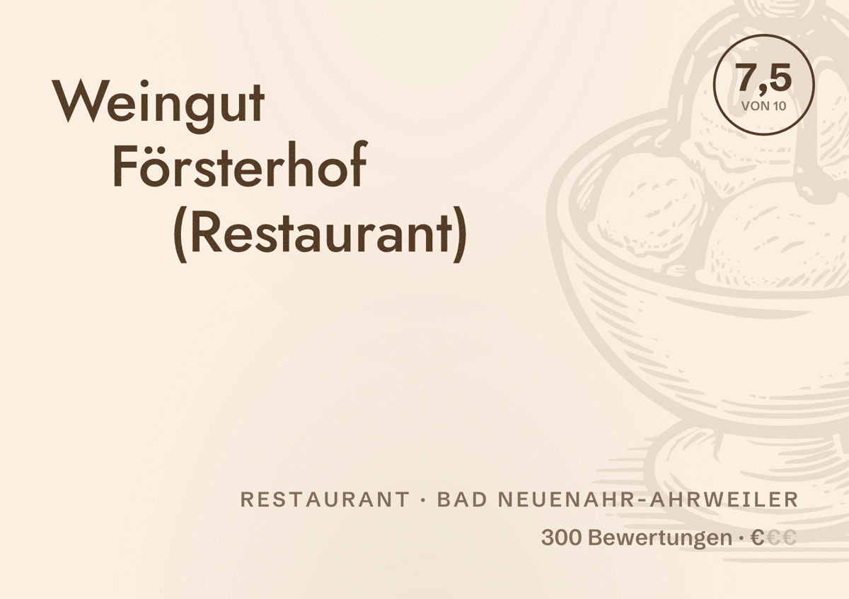 Illustriertes Poster von Weingut Försterhof (Restaurant), Restaurant in Bad Neuenahr-Ahrweiler: Bewertung 7,5 von 10 aus 300 Bewertungen, Preisniveau €