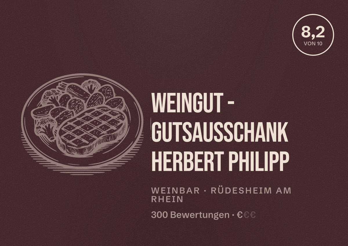 Illustriertes Poster von Weingut - Gutsausschank Herbert Philipp, Weinbar in Rüdesheim am Rhein: Bewertung 8,2 von 10 aus 300 Bewertungen, Preisniveau €