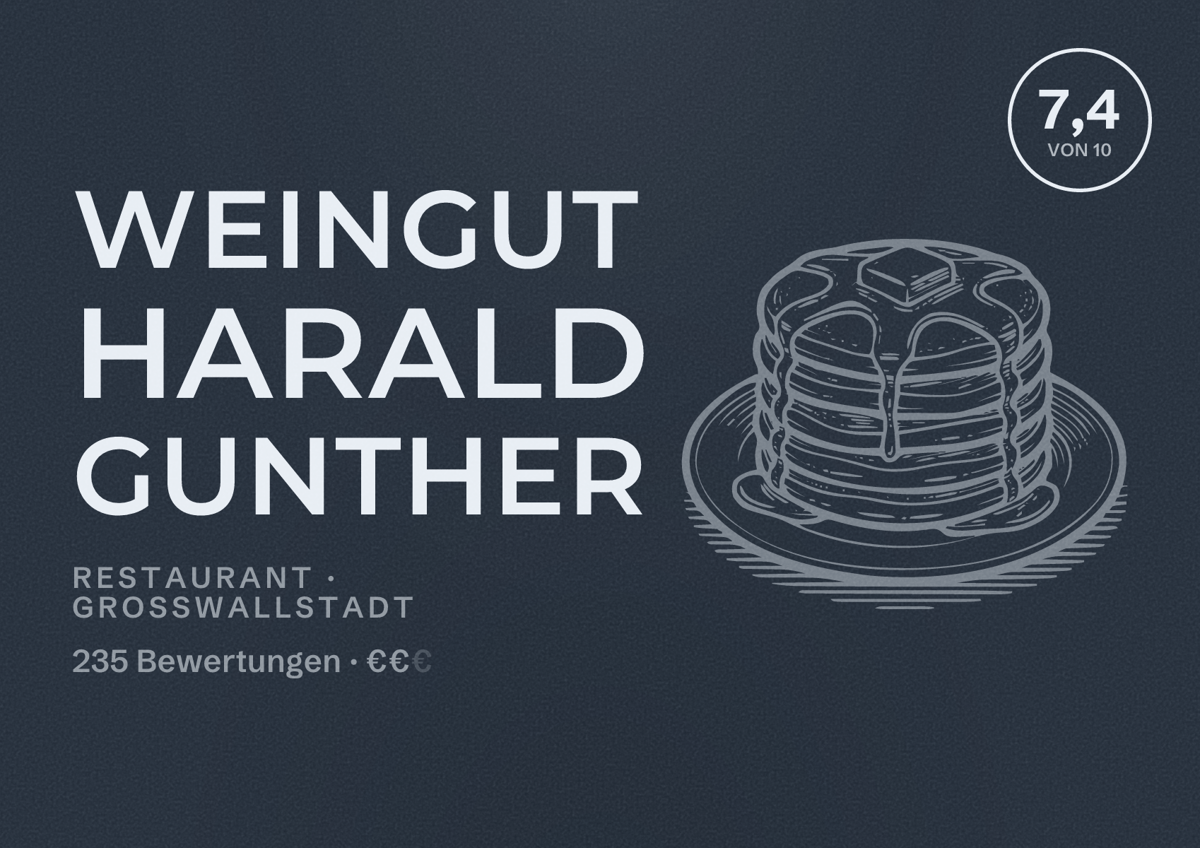 Illustriertes Poster von Weingut Harald Gunther, Restaurant in Großwallstadt: Bewertung 7,4 von 10 aus 235 Bewertungen, Preisniveau €€