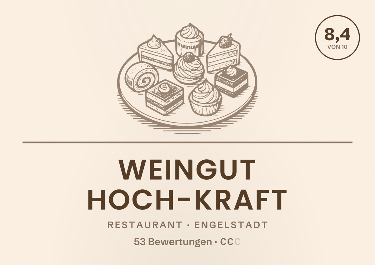 Illustriertes Poster von Weingut Hoch-Kraft, Restaurant in Engelstadt: Bewertung 8,4 von 10 aus 53 Bewertungen, Preisniveau €€