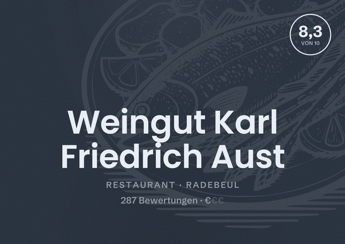 Illustriertes Poster von Weingut Karl Friedrich Aust, Restaurant in Radebeul: Bewertung 8,3 von 10 aus 287 Bewertungen, Preisniveau €