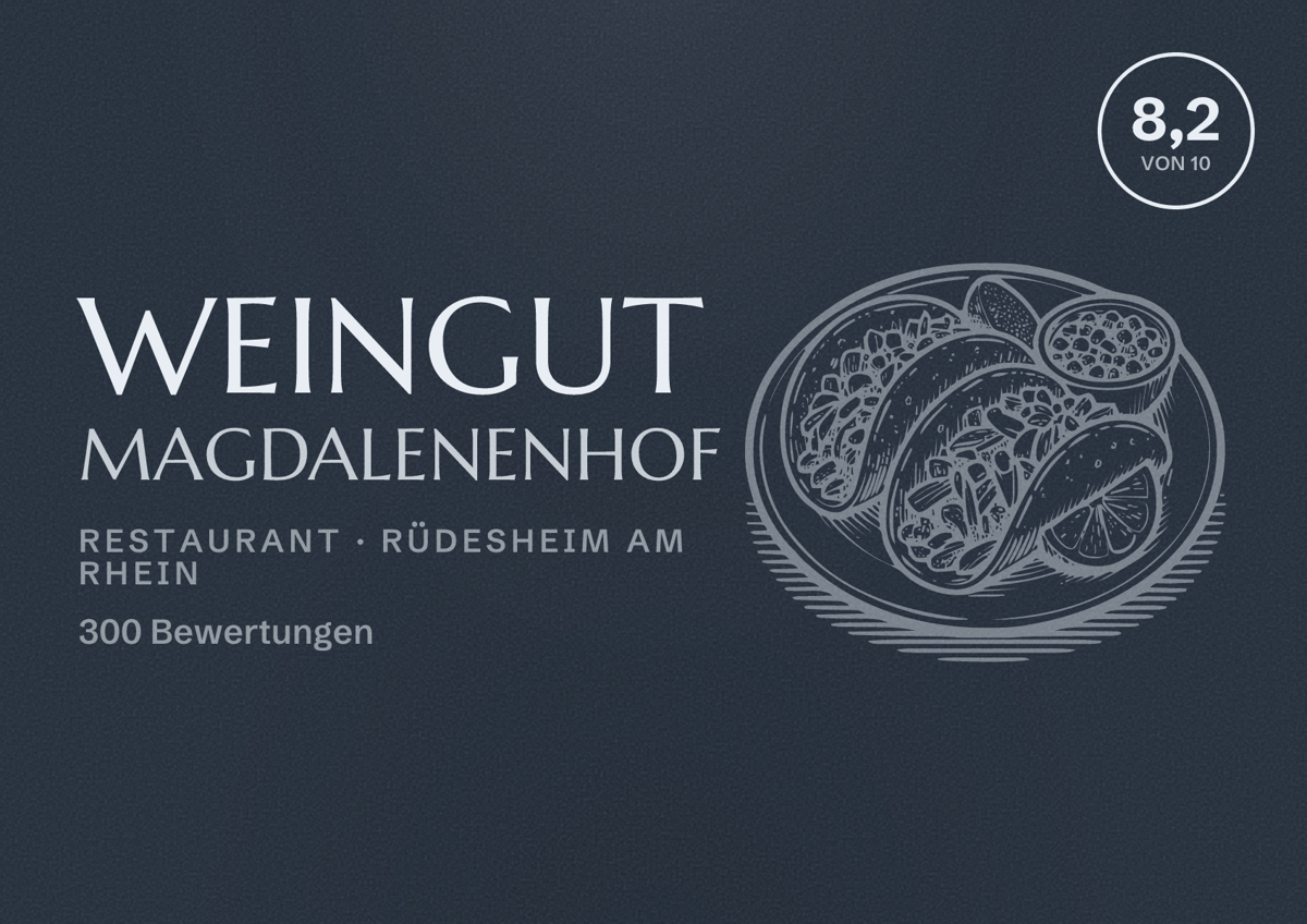 Illustriertes Poster von Weingut Magdalenenhof, Restaurant in Rüdesheim am Rhein: Bewertung 8,2 von 10 aus 300 Bewertungen