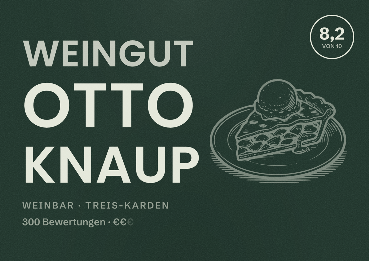 Illustriertes Poster von Weingut Otto Knaup, Weinbar in Treis-Karden: Bewertung 8,2 von 10 aus 300 Bewertungen, Preisniveau €€