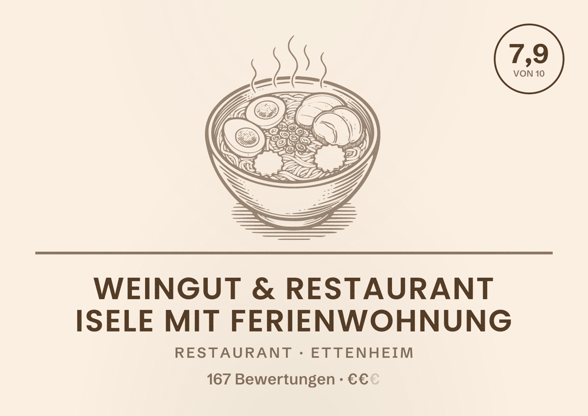 Illustriertes Poster von Weingut & Restaurant Isele mit Ferienwohnung, Restaurant in Ettenheim: Bewertung 7,9 von 10 aus 167 Bewertungen, Preisniveau €€