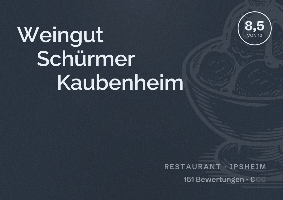 Illustriertes Poster von Weingut Schürmer Kaubenheim, Restaurant in Ipsheim: Bewertung 8,5 von 10 aus 151 Bewertungen, Preisniveau €