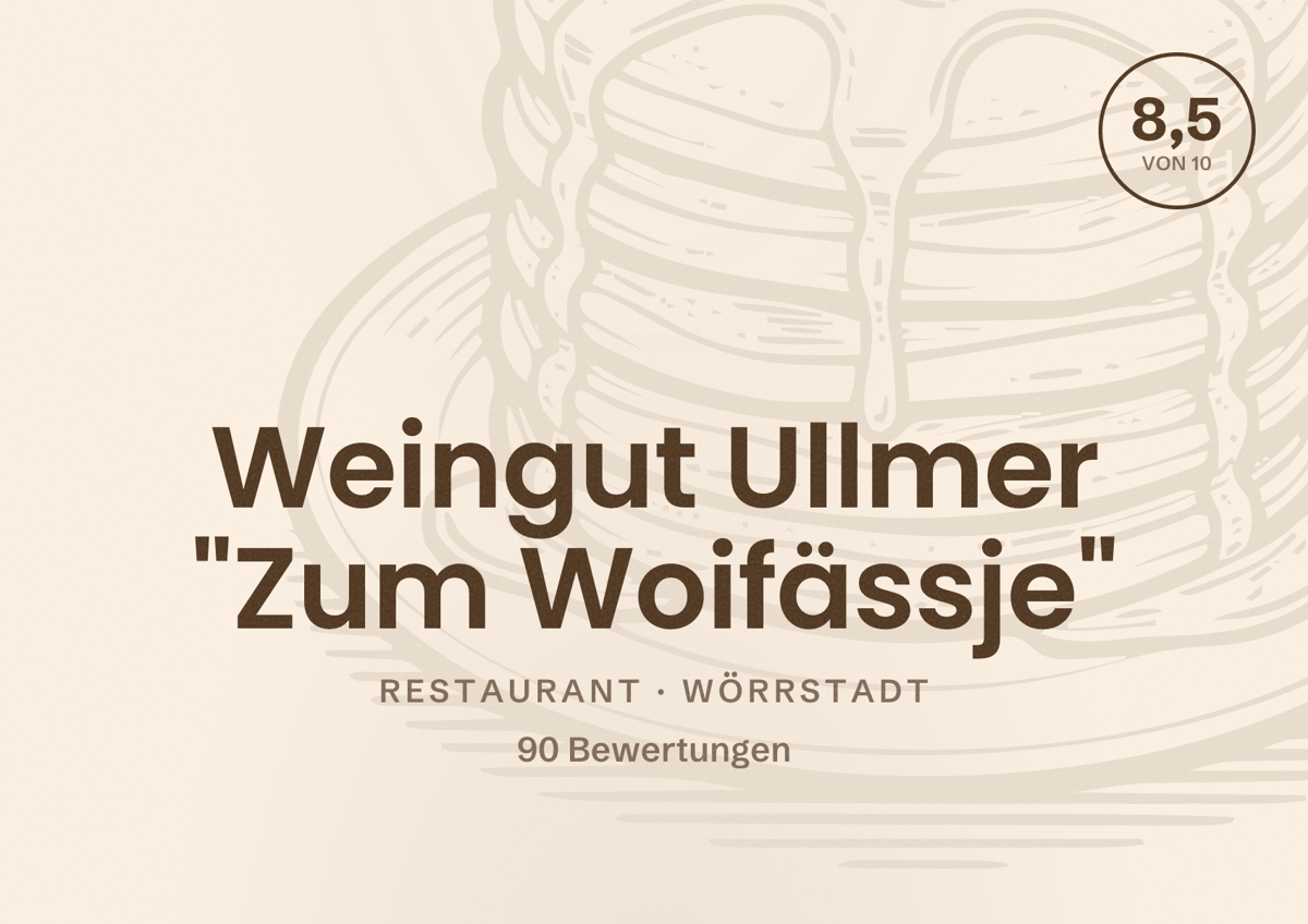 Illustriertes Poster von Weingut Ullmer "Zum Woifässje", Restaurant in Wörrstadt: Bewertung 8,5 von 10 aus 90 Bewertungen