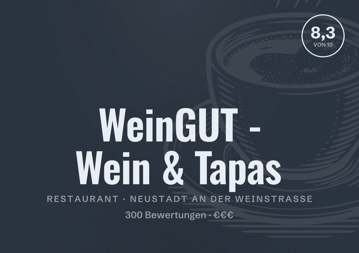 Illustriertes Poster von WeinGUT - Wein & Tapas, Restaurant in Neustadt an der Weinstraße: Bewertung 8,3 von 10 aus 300 Bewertungen, Preisniveau €€€
