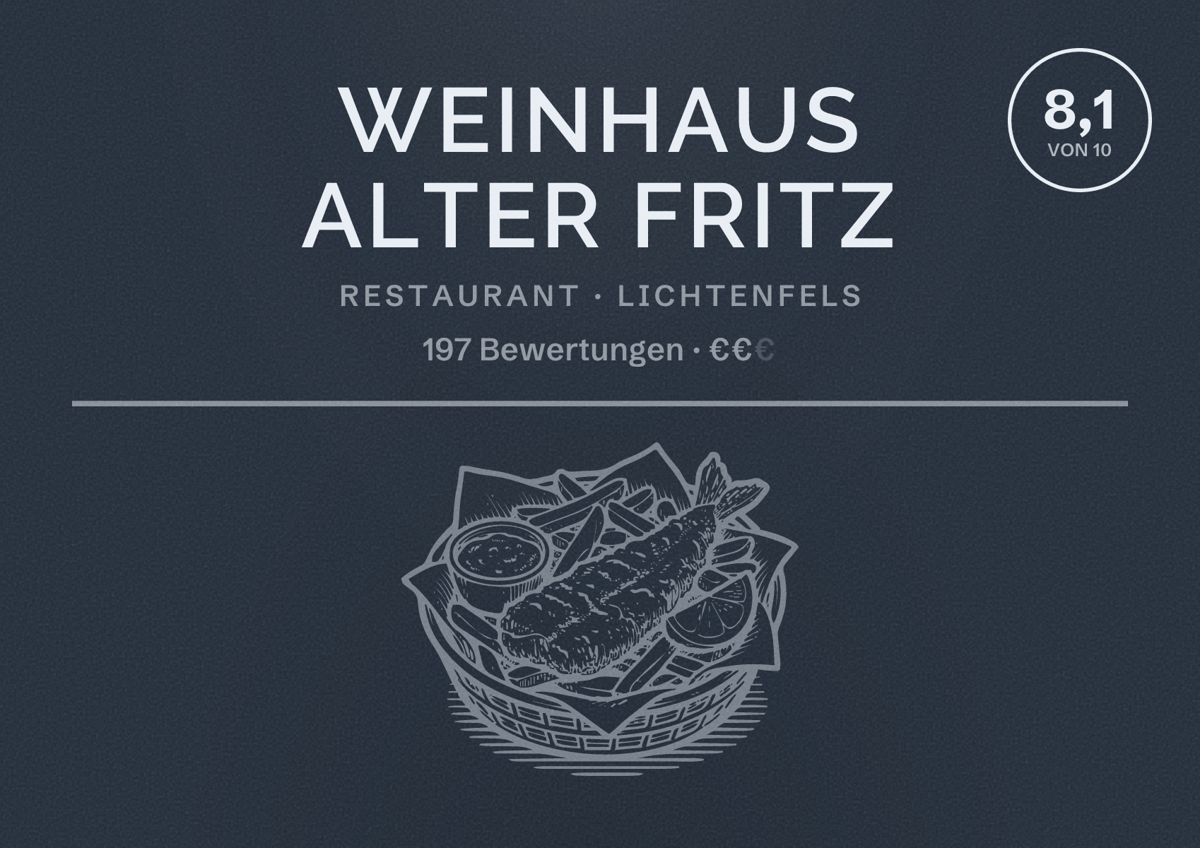 Illustriertes Poster von Weinhaus Alter Fritz, Restaurant in Lichtenfels: Bewertung 8,1 von 10 aus 197 Bewertungen, Preisniveau €€