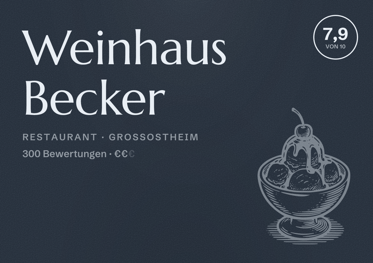 Illustriertes Poster von Weinhaus Becker, Restaurant in Großostheim: Bewertung 7,9 von 10 aus 300 Bewertungen, Preisniveau €€
