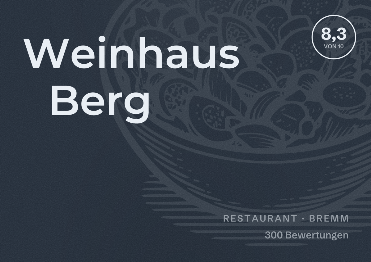 Illustriertes Poster von Weinhaus Berg, Restaurant in Bremm: Bewertung 8,3 von 10 aus 300 Bewertungen