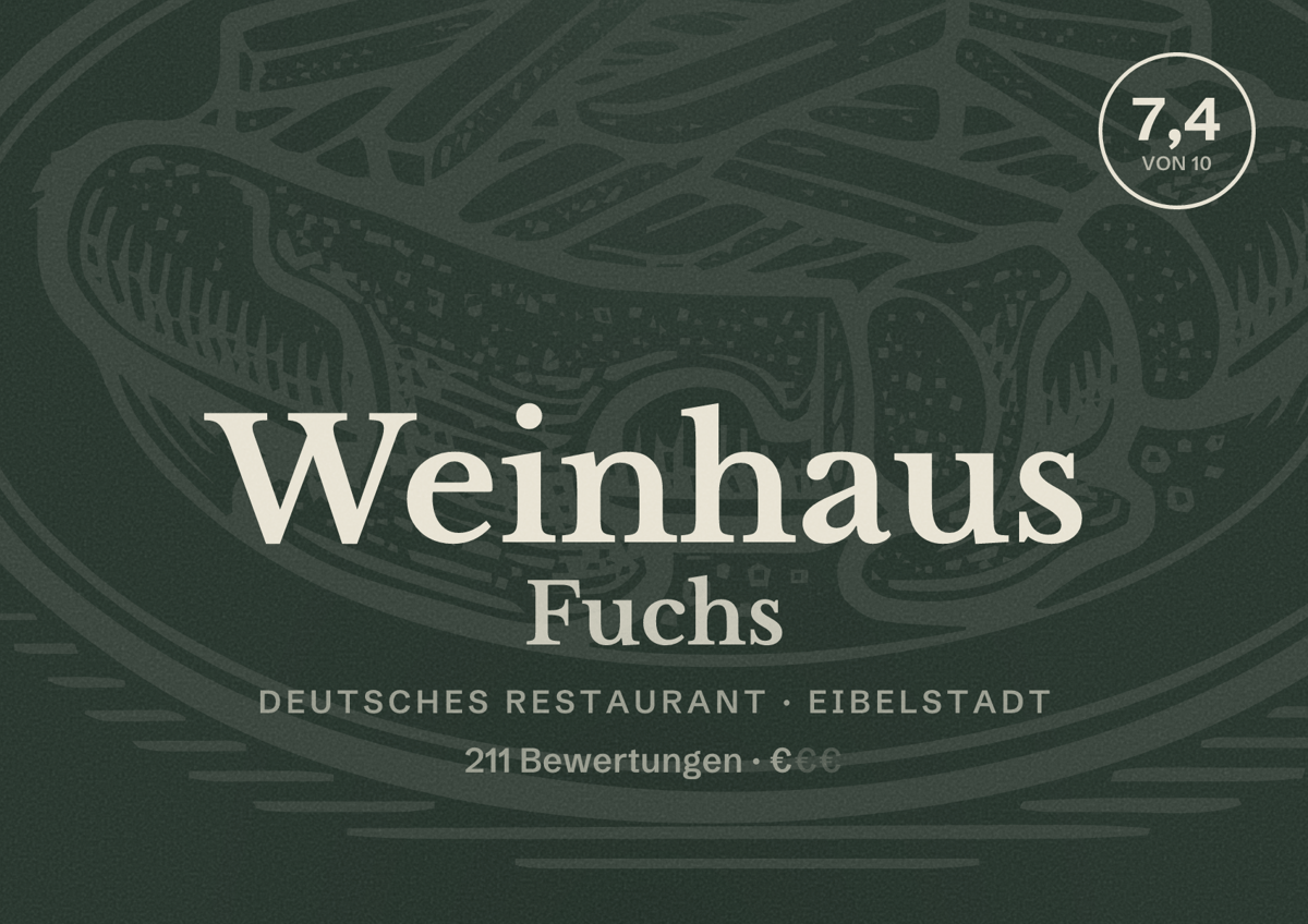 Illustriertes Poster von Weinhaus Fuchs, Deutsches Restaurant in Eibelstadt: Bewertung 7,4 von 10 aus 211 Bewertungen, Preisniveau €
