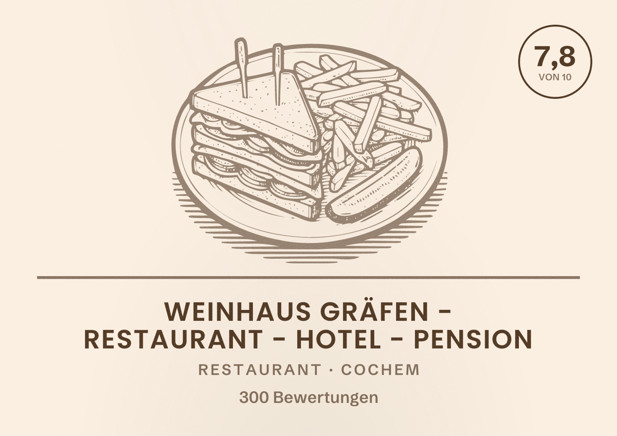 Illustriertes Poster von Weinhaus Gräfen - Restaurant - Hotel - Pension, Restaurant in Cochem: Bewertung 7,8 von 10 aus 300 Bewertungen