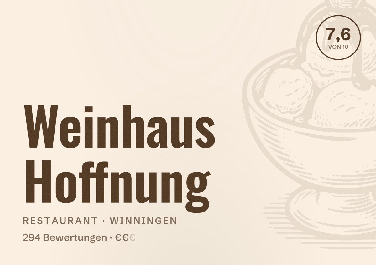 Illustriertes Poster von Weinhaus Hoffnung, Restaurant in Winningen: Bewertung 7,6 von 10 aus 294 Bewertungen, Preisniveau €€
