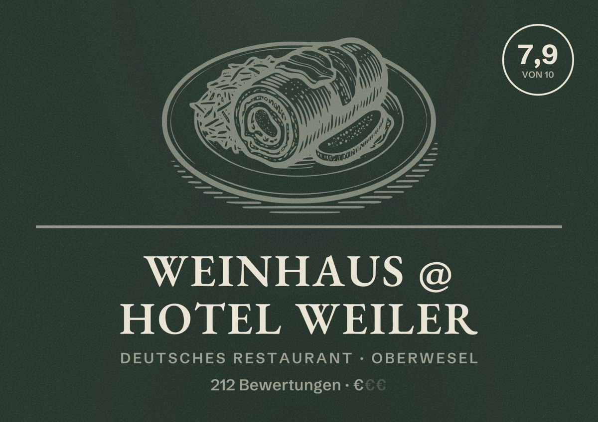 Illustriertes Poster von Weinhaus @ Hotel Weiler, Deutsches Restaurant in Oberwesel: Bewertung 7,9 von 10 aus 212 Bewertungen, Preisniveau €