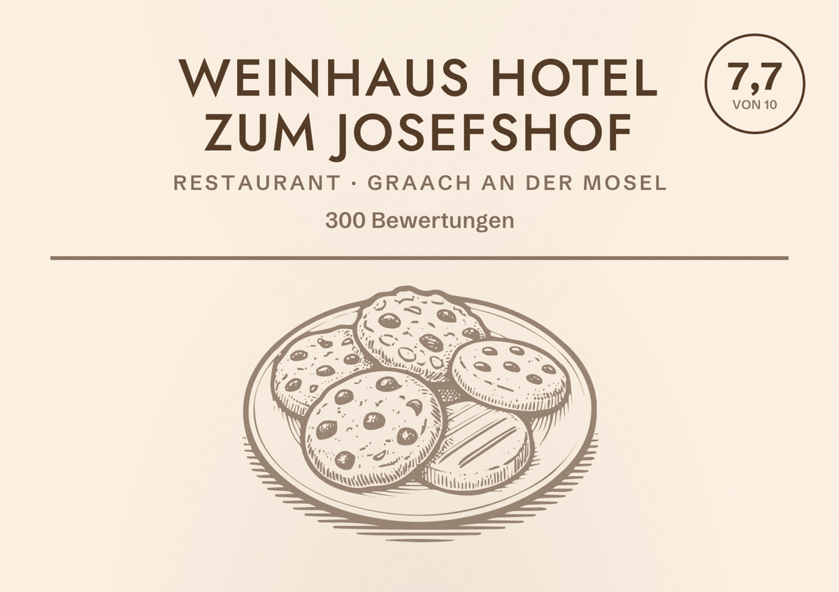 Illustriertes Poster von Weinhaus Hotel zum Josefshof, Restaurant in Graach an der Mosel: Bewertung 7,7 von 10 aus 300 Bewertungen