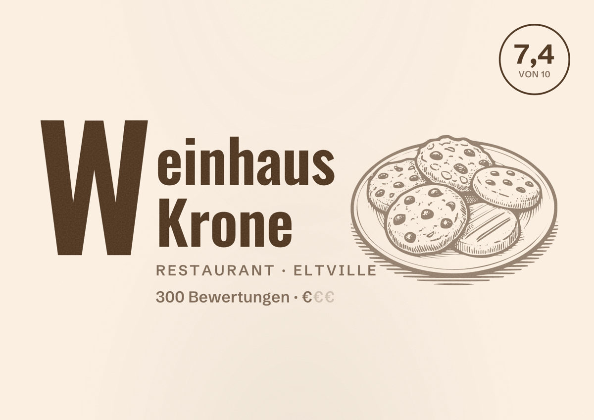 Illustriertes Poster von Weinhaus Krone, Restaurant in Eltville: Bewertung 7,4 von 10 aus 300 Bewertungen, Preisniveau €