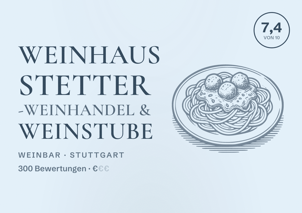 Illustriertes Poster von Weinhaus Stetter -Weinhandel & Weinstube, Weinbar in Stuttgart: Bewertung 7,4 von 10 aus 300 Bewertungen, Preisniveau €