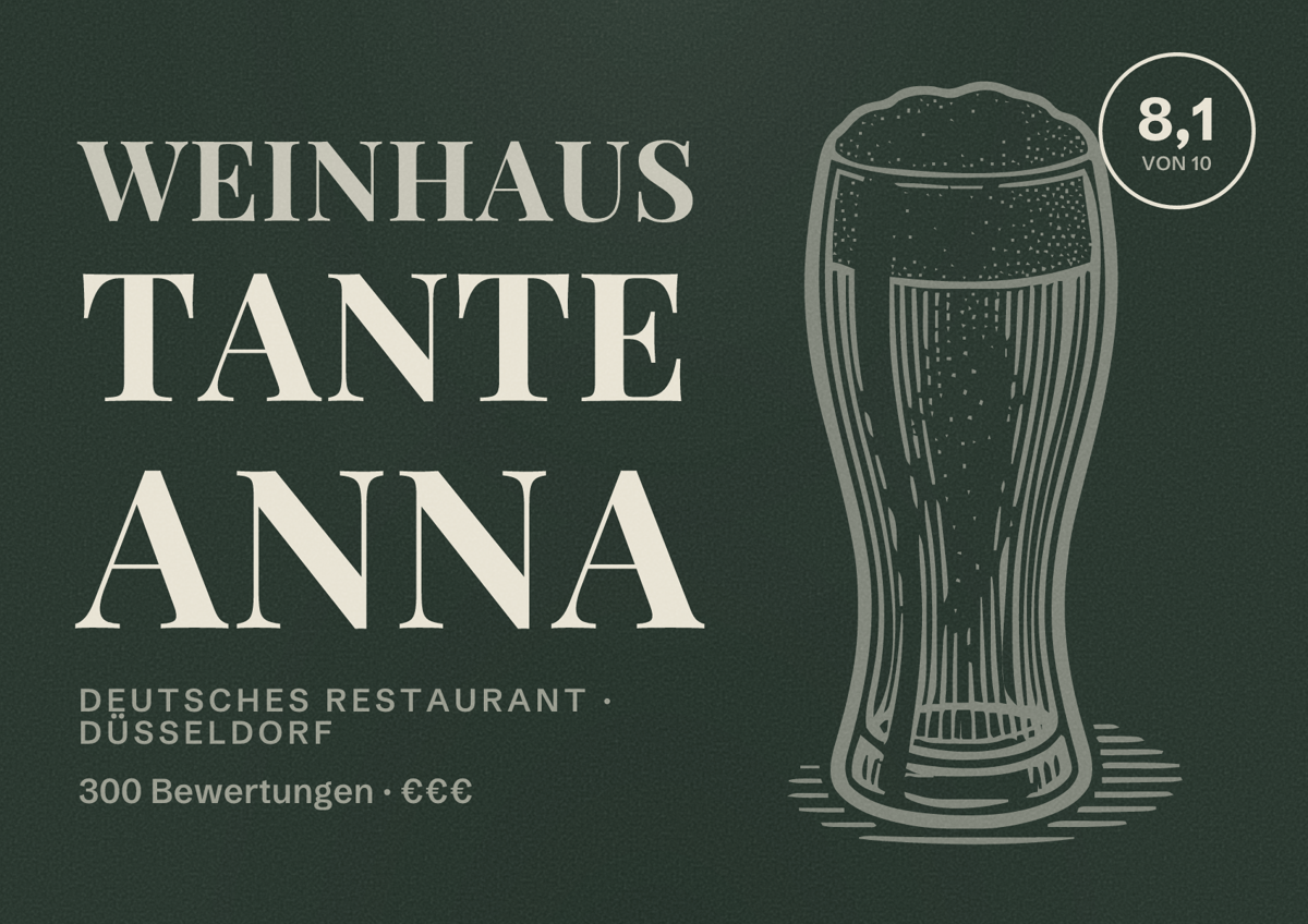 Illustriertes Poster von Weinhaus Tante Anna, Deutsches Restaurant in Düsseldorf: Bewertung 8,1 von 10 aus 300 Bewertungen, Preisniveau €€€