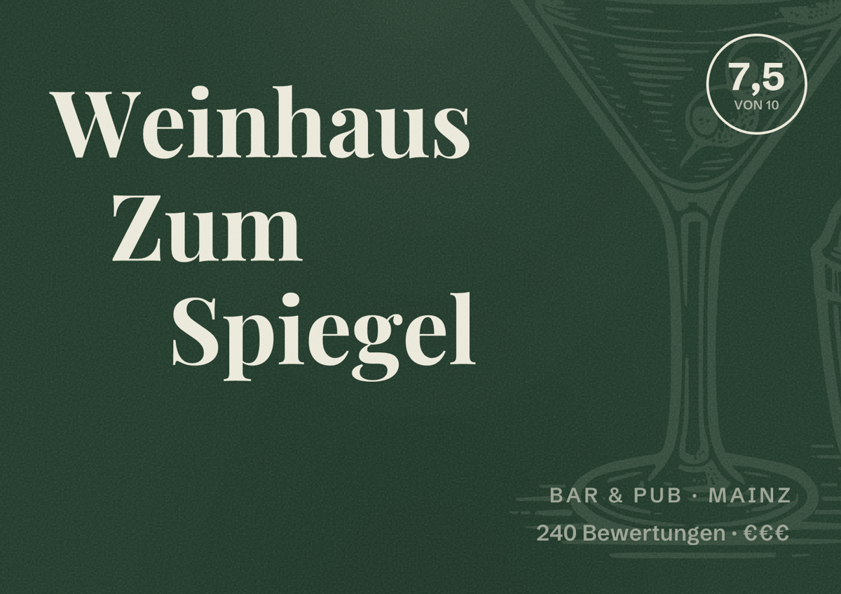 Illustriertes Poster von Weinhaus Zum Spiegel, Bar & Pub in Mainz: Bewertung 7,5 von 10 aus 240 Bewertungen, Preisniveau €€€