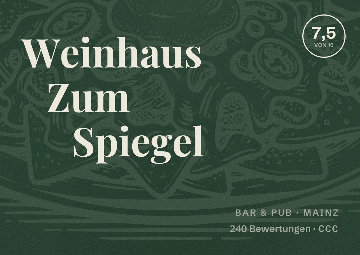 Illustriertes Poster von Weinhaus Zum Spiegel, Bar & Pub in Mainz: Bewertung 7,5 von 10 aus 240 Bewertungen, Preisniveau €€€