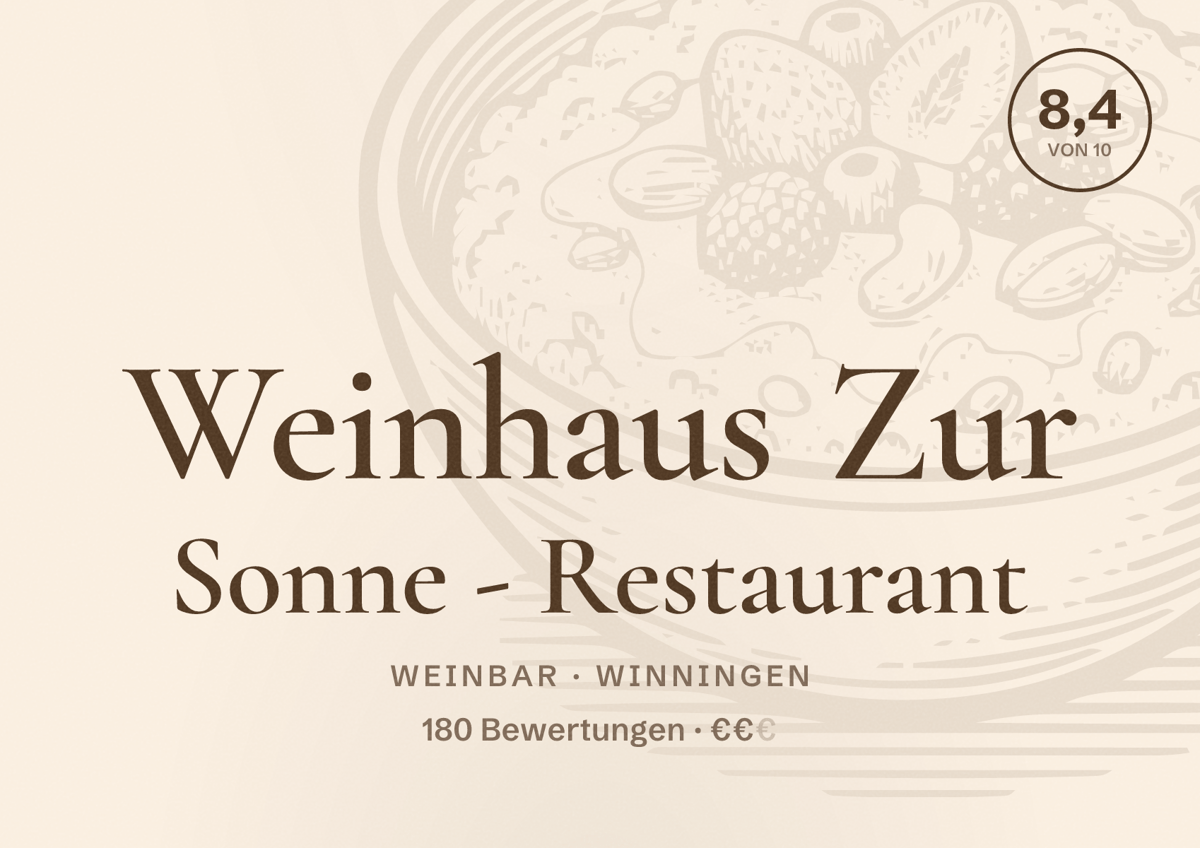 Illustriertes Poster von Weinhaus Zur Sonne - Restaurant, Weinbar in Winningen: Bewertung 8,4 von 10 aus 180 Bewertungen, Preisniveau €€