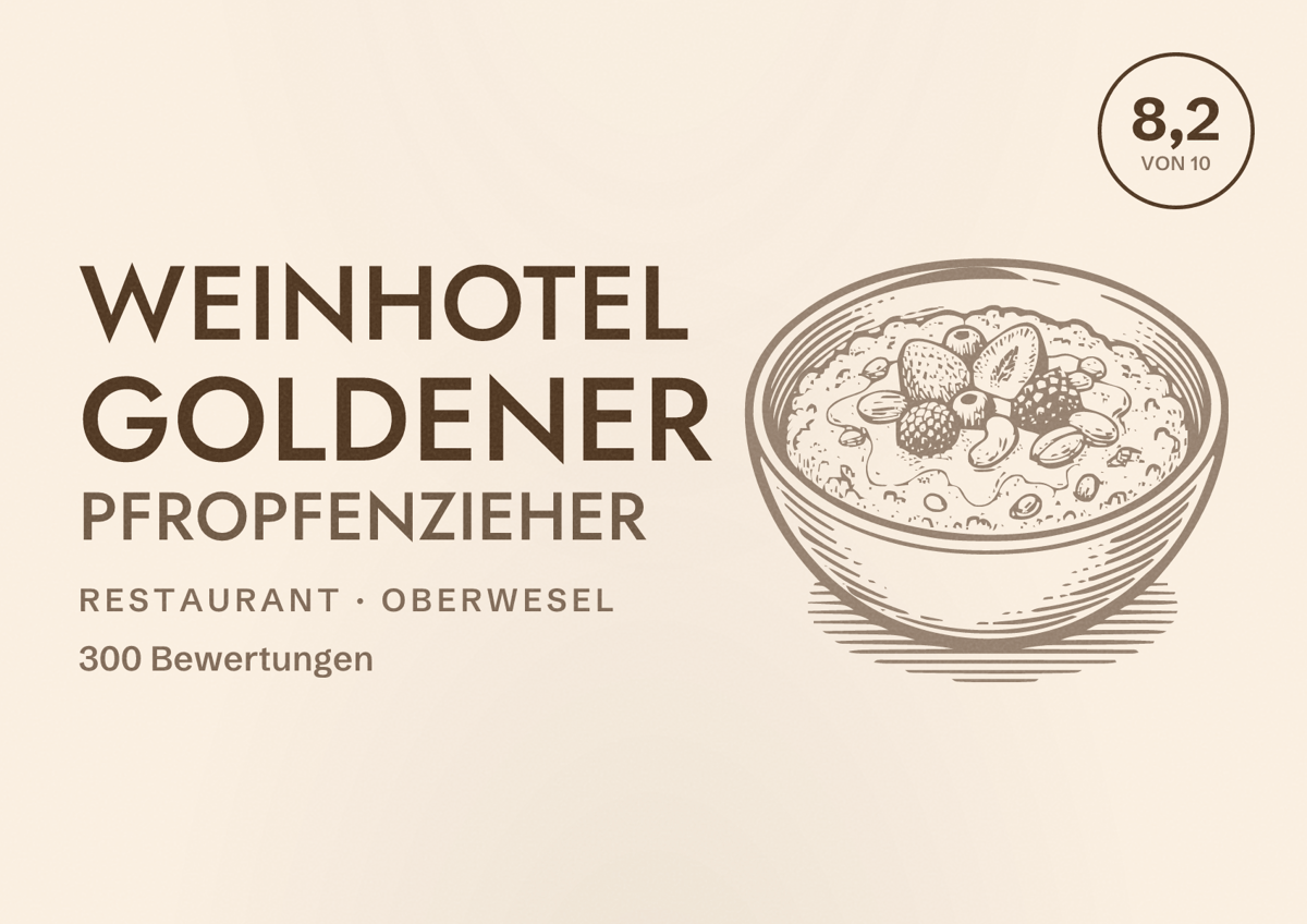 Illustriertes Poster von Weinhotel Goldener Pfropfenzieher, Restaurant in Oberwesel: Bewertung 8,2 von 10 aus 300 Bewertungen