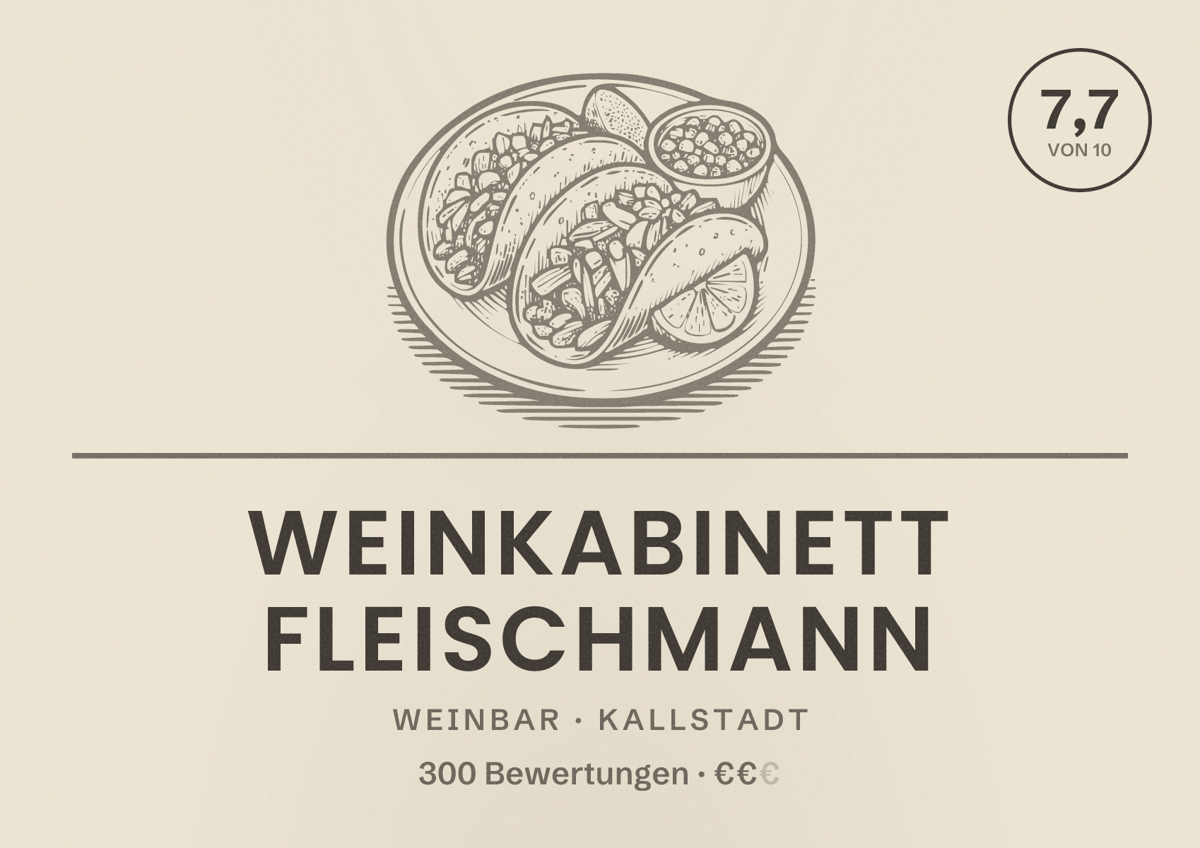 Illustriertes Poster von Weinkabinett Fleischmann, Weinbar in Kallstadt: Bewertung 7,7 von 10 aus 300 Bewertungen, Preisniveau €€