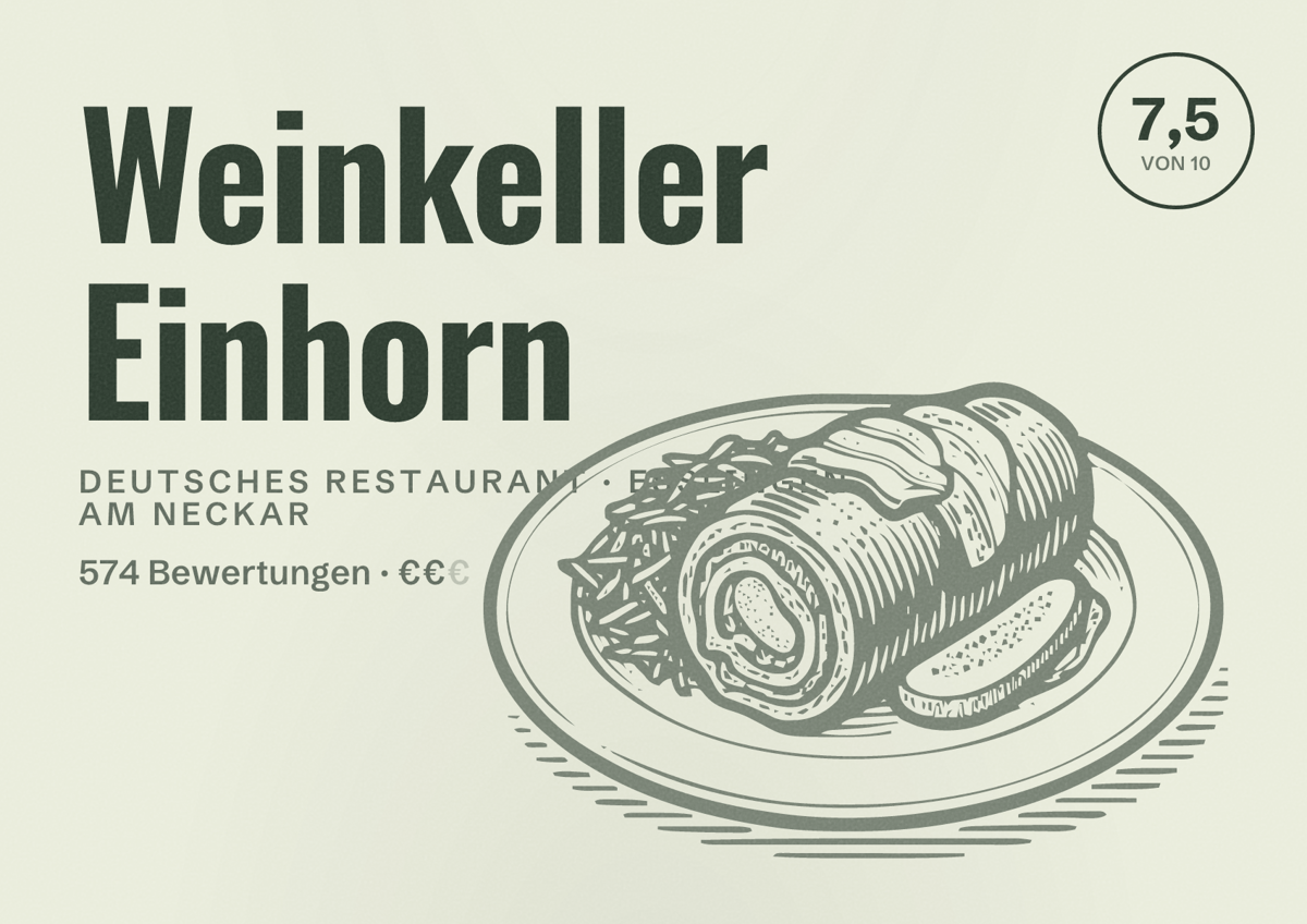 Illustriertes Poster von Weinkeller Einhorn, Deutsches Restaurant in Esslingen am Neckar: Gästebewertung 7,5 von 10 aus 574 Bewertungen