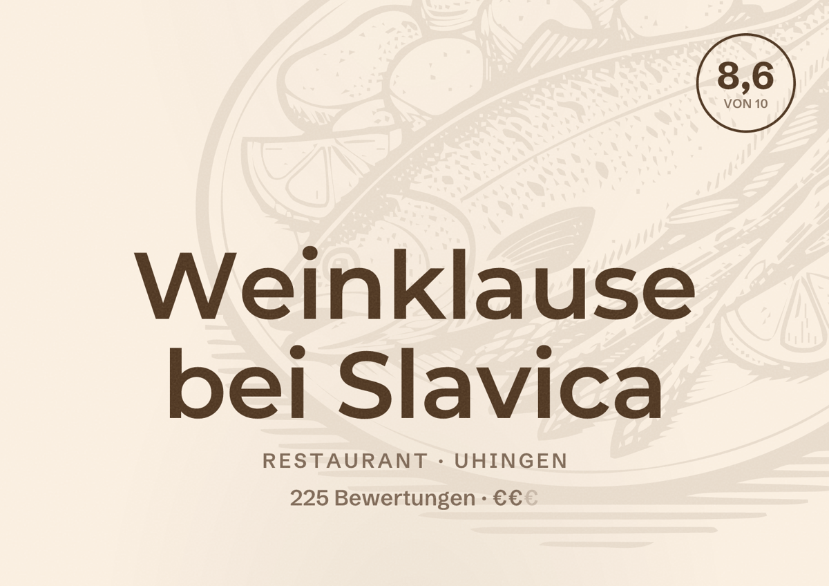 Illustriertes Poster von Weinklause bei Slavica, Restaurant in Uhingen: Bewertung 8,6 von 10 aus 225 Bewertungen, Preisniveau €€