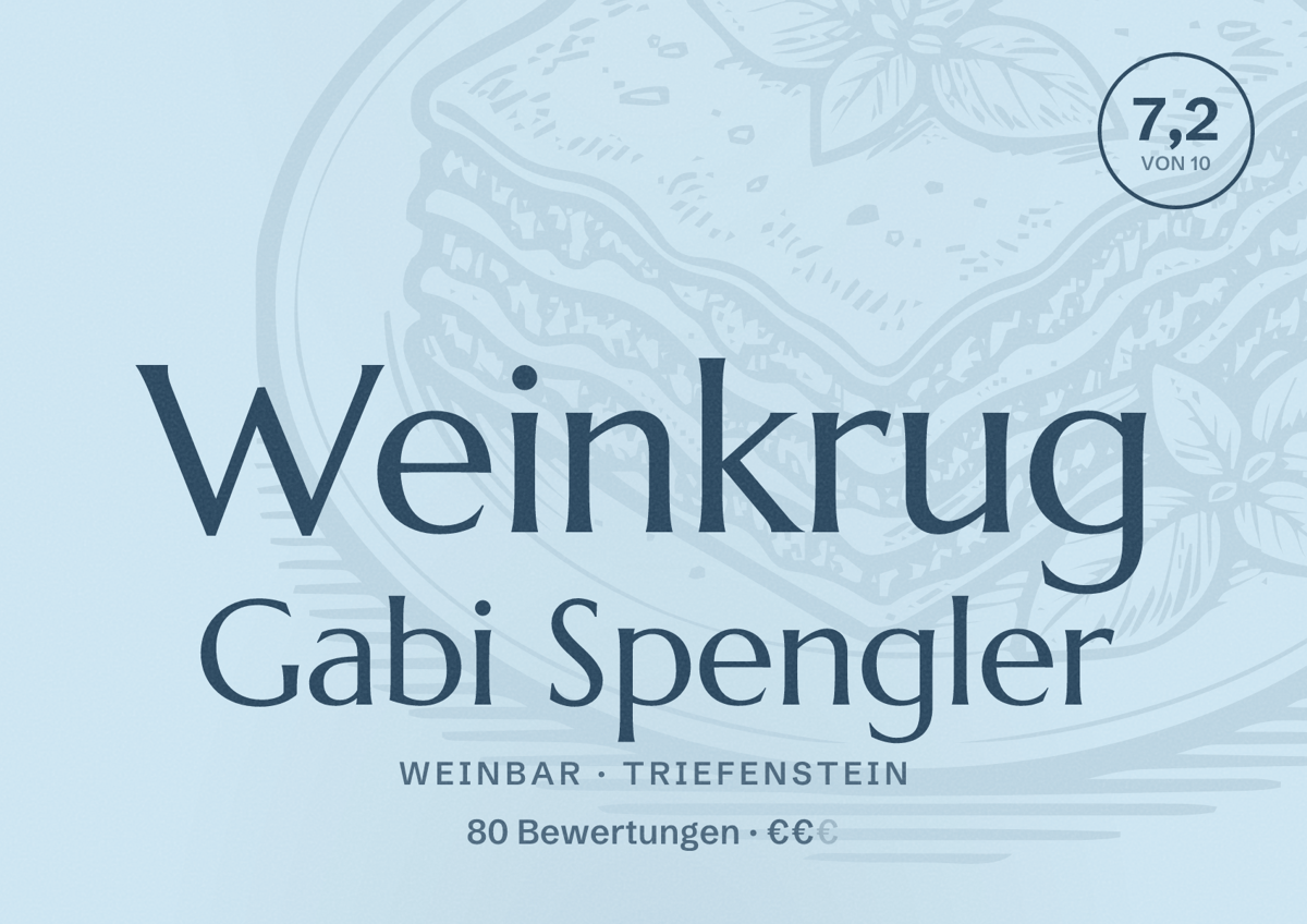 Illustriertes Poster von Weinkrug Gabi Spengler, Weinbar in Triefenstein: Bewertung 7,2 von 10 aus 80 Bewertungen, Preisniveau €€