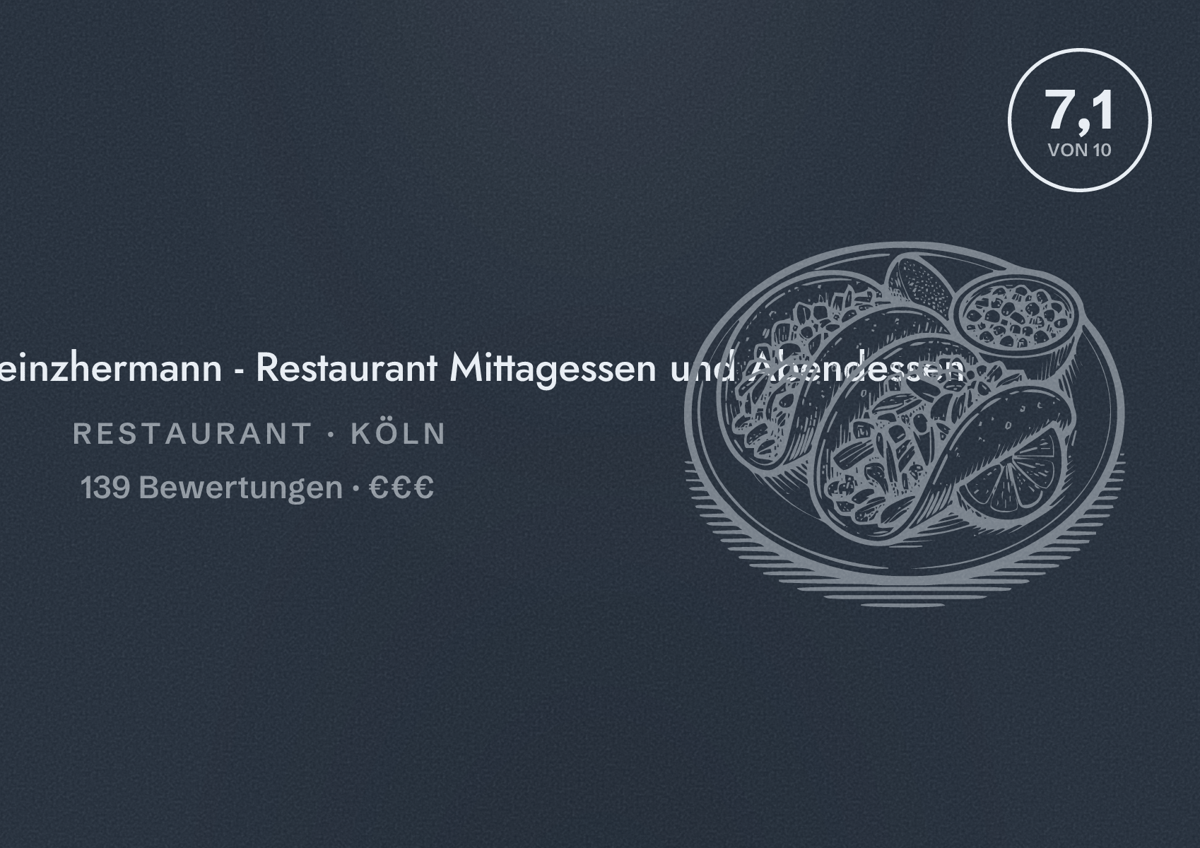 Illustriertes Poster von Weinlokal heinzhermann - Restaurant Mittagessen und Abendessen, Restaurant in Köln: Bewertung 7,1 von 10 aus 139 Bewertungen, Preisniveau €€€