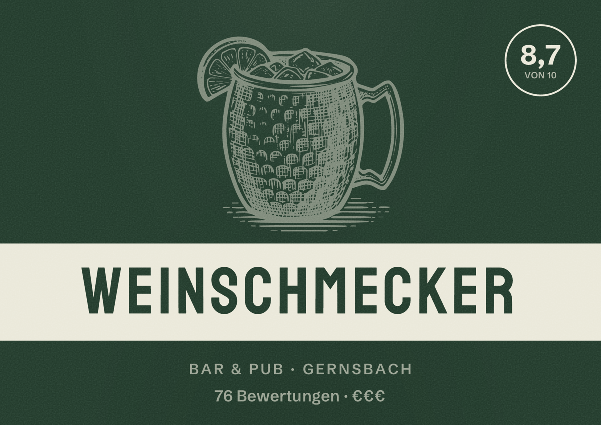 Illustriertes Poster von Weinschmecker, Bar & Pub in Gernsbach: Bewertung 8,7 von 10 aus 76 Bewertungen, Preisniveau €€€