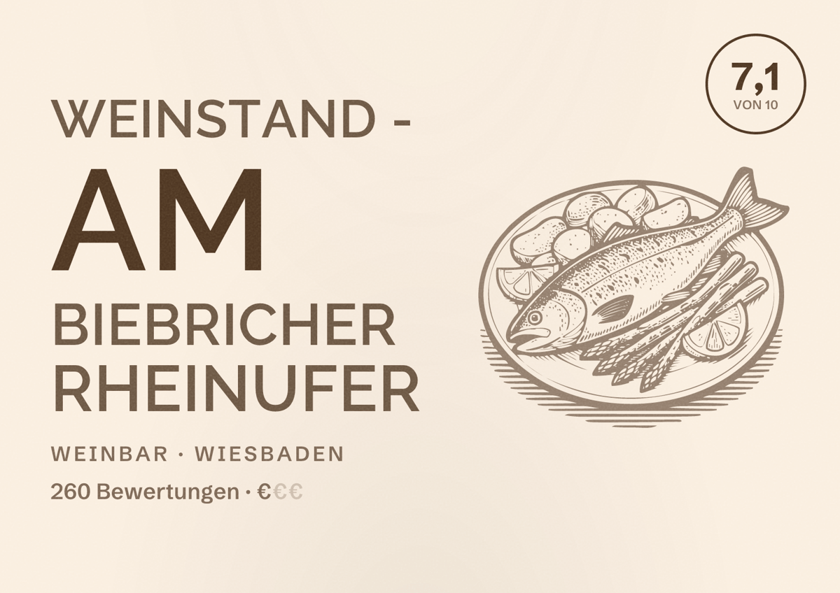 Illustriertes Poster von Weinstand - Am Biebricher Rheinufer, Weinbar in Wiesbaden: Bewertung 7,1 von 10 aus 260 Bewertungen, Preisniveau €
