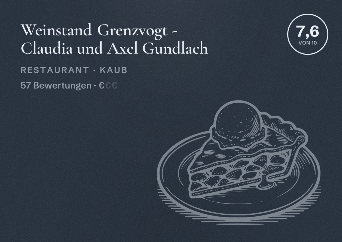 Illustriertes Poster von Weinstand Grenzvogt - Claudia und Axel Gundlach, Restaurant in Kaub: Bewertung 7,6 von 10 aus 57 Bewertungen, Preisniveau €