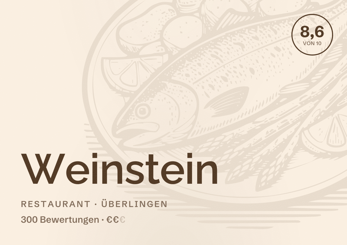 Illustriertes Poster von Weinstein, Restaurant in Überlingen: Bewertung 8,6 von 10 aus 300 Bewertungen, Preisniveau €€