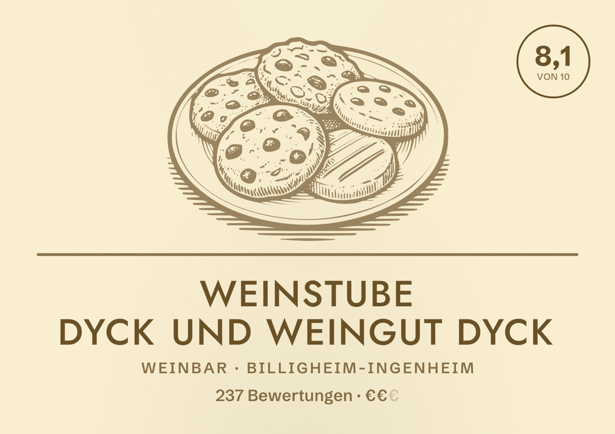 Illustriertes Poster von Weinstube Dyck und Weingut Dyck, Weinbar in Billigheim-Ingenheim: Bewertung 8,1 von 10 aus 237 Bewertungen, Preisniveau €€